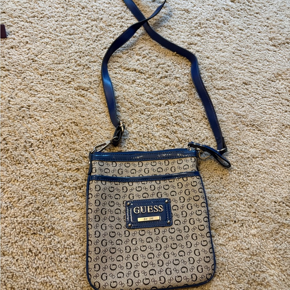 Guess Navy and Cream Logo Crossbody Bag